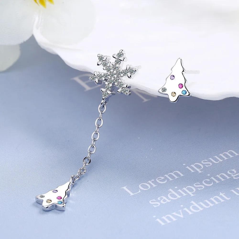 New Arrival Female Earrings Sterling SIlver Asymmetric Snowflake Long Christmas Tree Earrings for Women Tassel