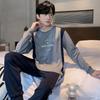 Frühlings-Baumwollpyjamas Herren Lounge Schlafbekleidung Blau Kariert Pijama Herren Morgenmantel Hauskleidung PJ Pijama Hombre