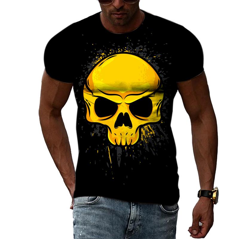 Sommermode Angst Totenköpfe Grafik Lässiges bedrucktes T-Shirt Hip Hip Harajuku Stil Rundhals Kurzarm Herren T-Shirts