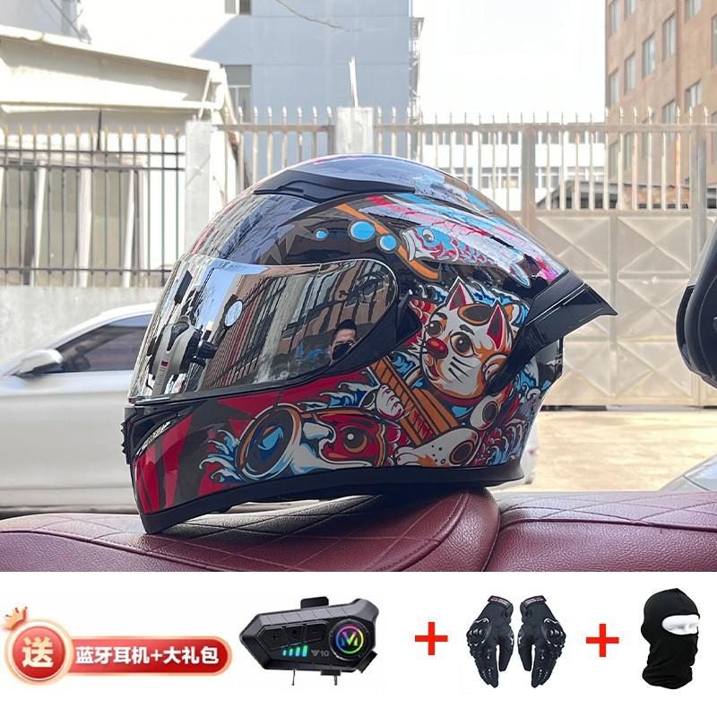 Full Face Motorcycle Helmet With Rear Wing Bluetooth Headset Men All Season Electric Bike Motorbike Riding Safety Gear