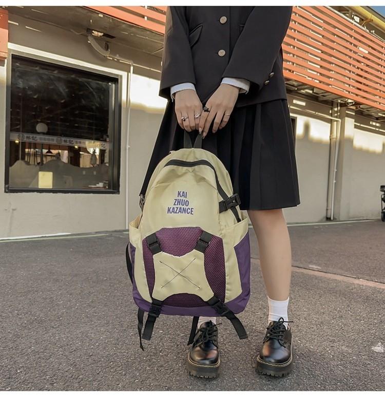Simple Korean Style Lightweight Dual Shoulder Bag Casual Color Block Large Capacity Backpack For High School