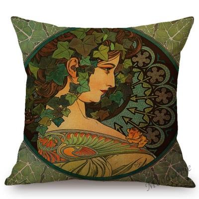 Vintage European Art Nouveau Mucha Gallery Decorative Sofa Pillow Cover Beautiful Beauty Girl Cotton Linen Luxury Cushion Cover