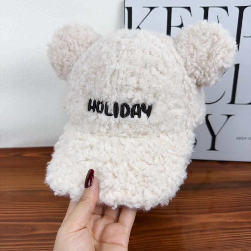 Cute bear ears lamb wool baseball cap women can wear autumn and winter thermal cap versatile to show their small face