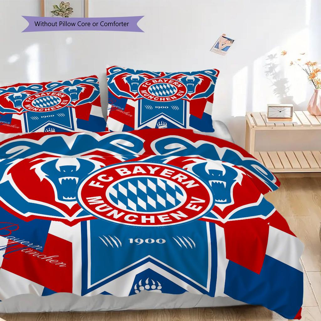 FC Bayern München Muster Bettwäsche Steppdecke Set Bettbezug Kissenbezug Heimdekoration Geburtstagsgeschenk (1 Bettbezug + 2 Kissenbezüge, ohne Füllung)