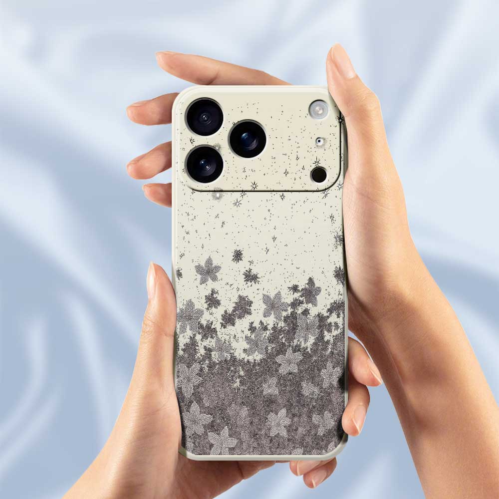 For iPhone 17 Pro Case Grey Flowers Pattern Printing Straight Edge TPU Phone Back Cover