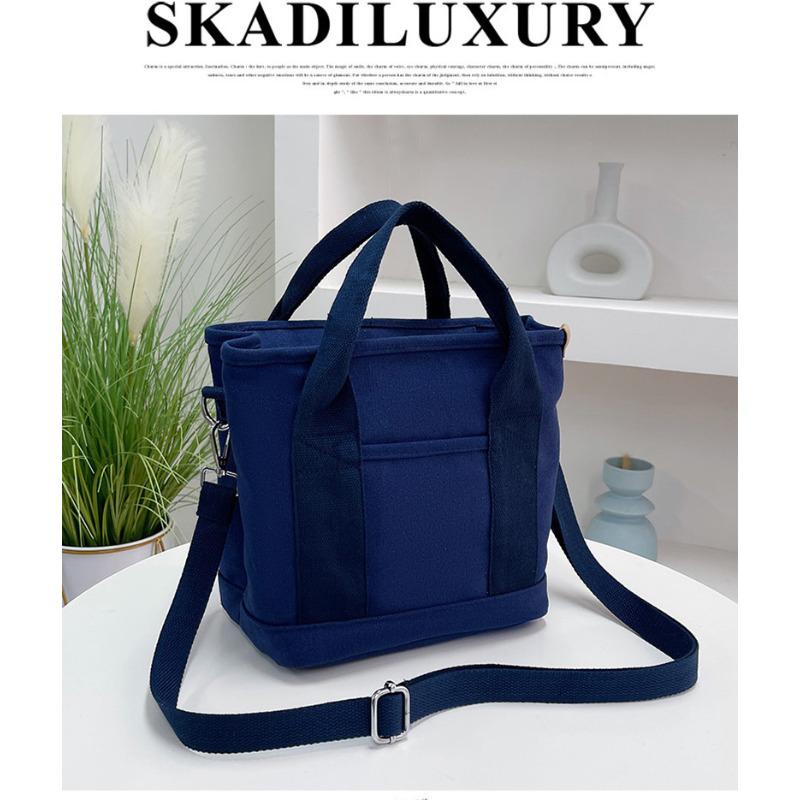 Japanese Style Canvas Tote Bag for Women, Multi-Layer Handheld Purse, Large Capacity Casual Bucket Handbag for Daily Commute KTB