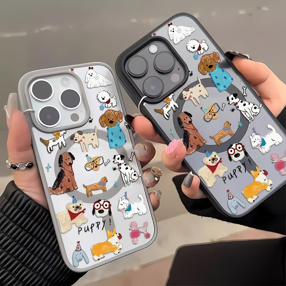 Cute Puppy Cartoon Dog Magnetic Phone Case For iPhone 17 Pro Case iPhone 16 13 11 12 14 15 Pro Max Matte Clear Shockproof Cover