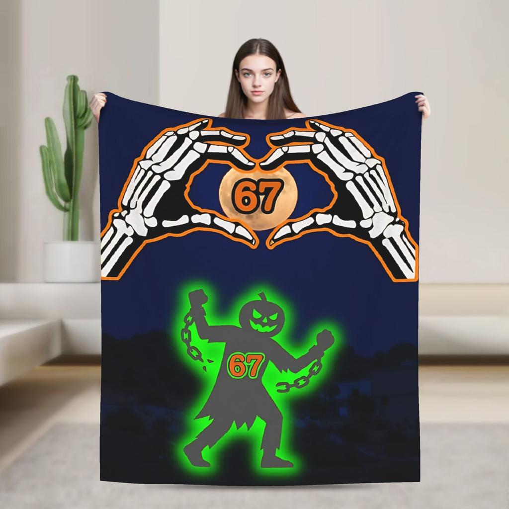 67 Meme Halloween Haunted Spooky Warm Blanket Camping Plush Throw Blanket Living Room Flannel Bedspread Sofa Bed Cover