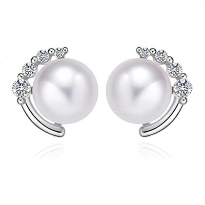 Orecchini a lobo in perle d'acqua dolce naturali Moda da donna Semplici orecchini con zirconi a forma di luna Gioielli di temperamento