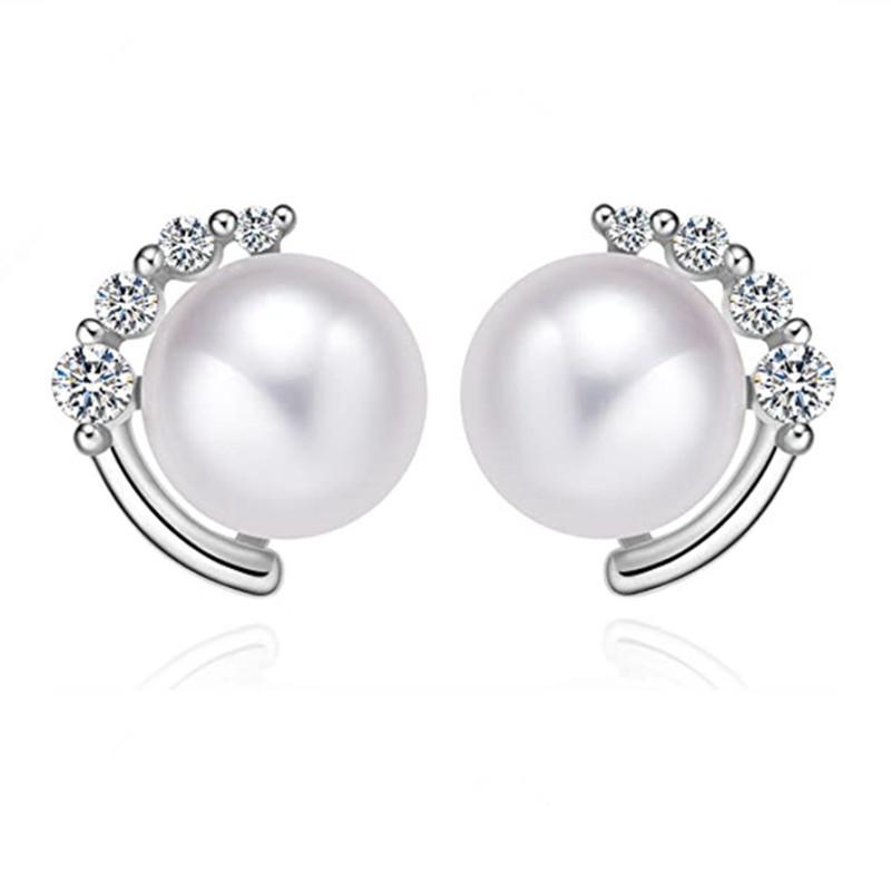 

Natural Freshwater Stud Earrings Women S Fashion Simple Moon Zircon Earrings Temperament Jewelry 925 silver