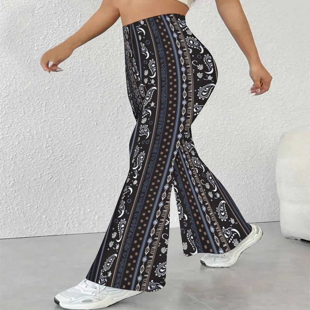Pantaloni a zampa casual a vita alta da donna, Pantaloni a campana Streetwear con stampa floreale