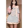 Chic One-Shoulder Lace Bow Cotton T-Shirt - Summer Short-Sleeve Loose Fit