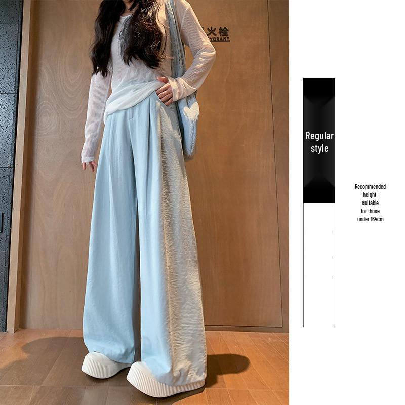 

Spring 2026 Women s Smog Blue High Waist Ice Silk Wide Leg Suit Pants M (for 95-110 jin)