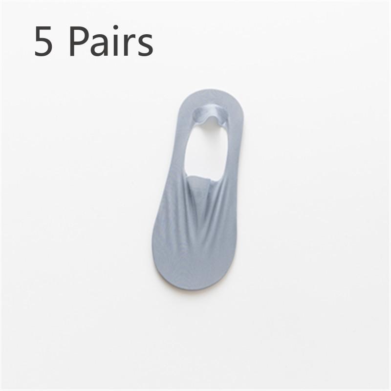 5 Pairs of Women's Summer Solid Color Invisible Thin Ice Silk Shallow Mouth Boat Socks