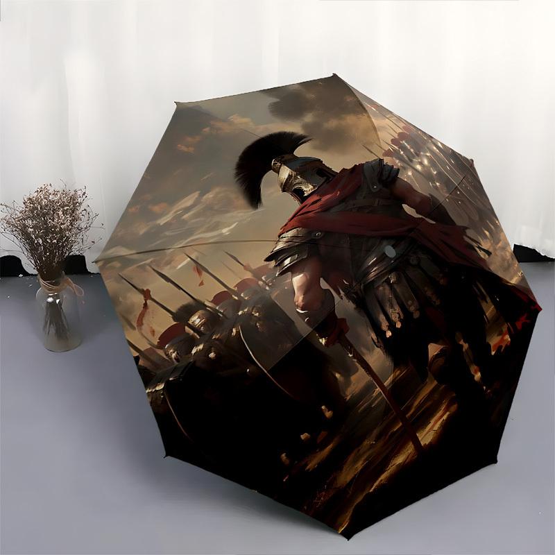 Gladiator Spartan Themed Automatic Opening and Closing Umbrella, Brightly Colored 8-rib Portable Umbrella, Suitable for Men and Women, A Per
