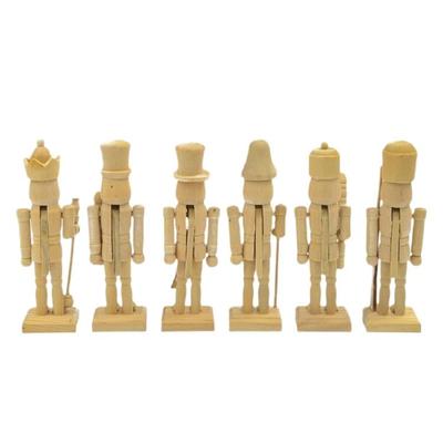 6 Piece Handcrafted Unpainted Unfinished Nutcrackers Figurine Ornament For Kids Art Activity And Festives Party Decoration