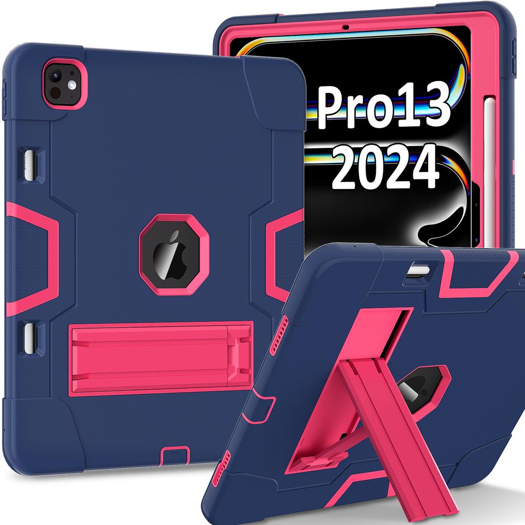 For iPad Pro 13 (2025)/13 (2024) Case Robot Style Silicone + PC Tablet Cover with Kickstand