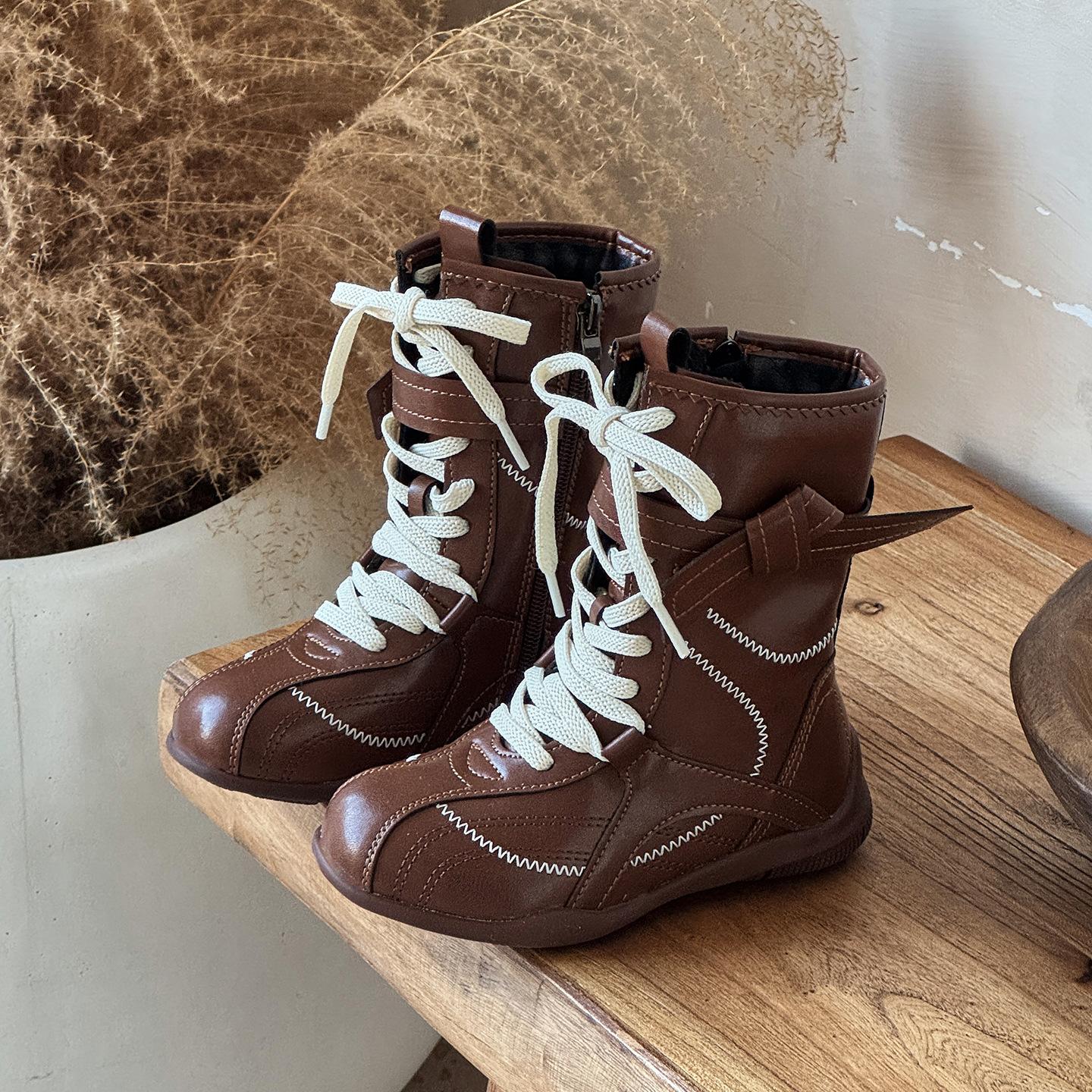 

Children s Martin boots 2025 autumn new Korean version of girls single boots round head little girl lace-up medium tube princess boots 26-30 yards 5 pairs in one hand