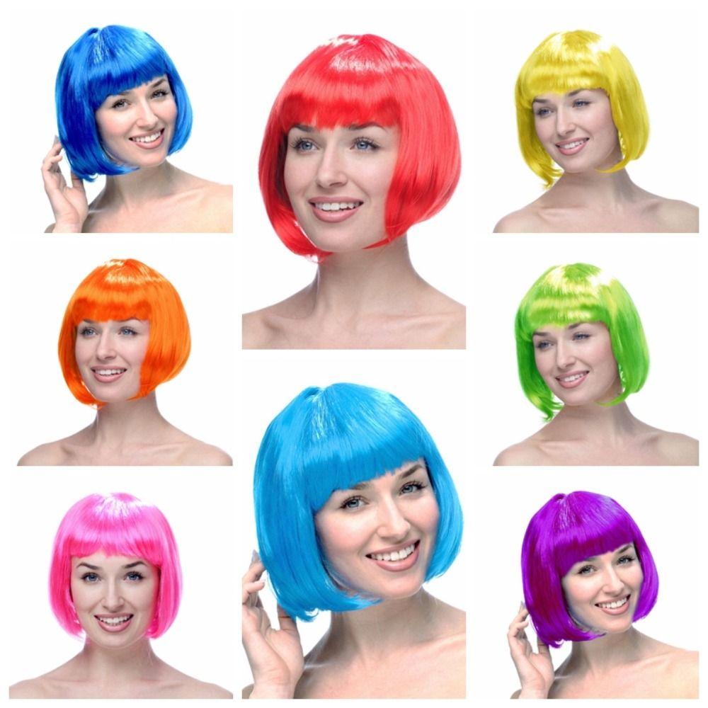 Funny Women Bobo Wig Pink Short Straight Hair Cosplay Party Bob Hair  Makeup Party