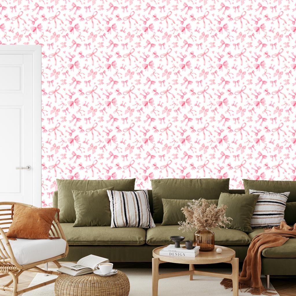 Coquette Style Wallpaper White and Powder Pink for Living Room and Bedroom 50x1000