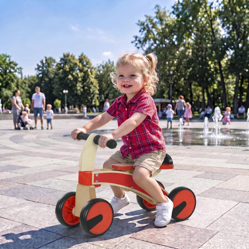 Ride-On Push Car for Children, Without Pedals, EVA Wheels, Backrest, Ages 2-3, Red