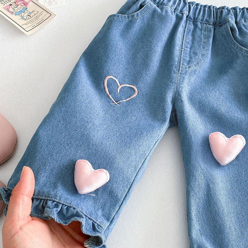 Girls' Denim Pants  Korean Style Heart Print Jeans for Kids 0-5 Years Casual Baby Pants