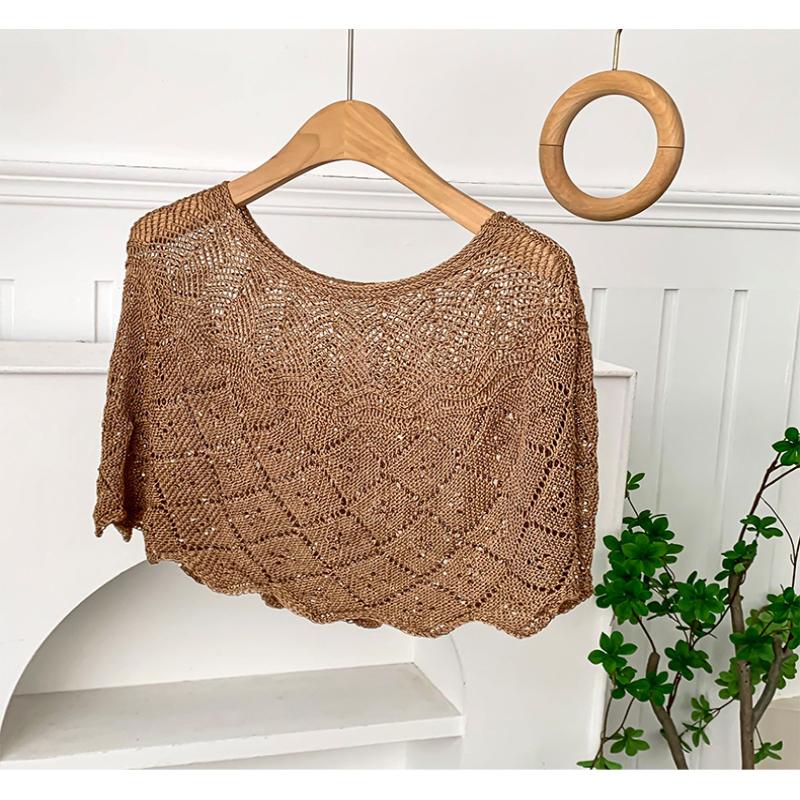 Ladies Knitted Ice Silk Shawl Summer Lightweight Hollow Out Design Fashionable Sequin Shoulder Cover Head Over Shoulder Wrap
