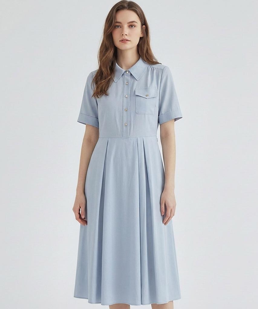 MESENSE Pocket Design Short Sleeve Collared Dress_Mb34Opp114A