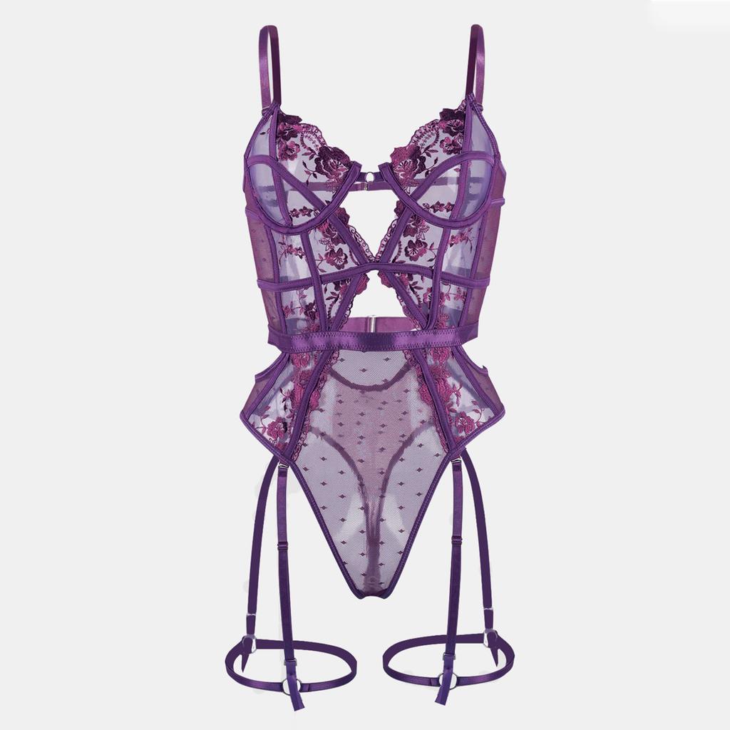 Toucheart Lace Sexy Skinny Babydoll Bodysuit Embroidery Erotic Private Adult Suit Solid Color Patchwork High Waisted Sexy Set