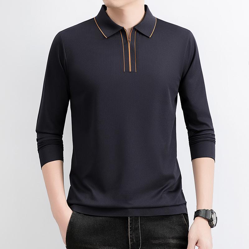 

High End Quality Men S Polo Shirt Simple Comfortable Different Colors Long Sleeve Lapel T-Shirt Business Casual Trend Menswear 4XL темно-синий
