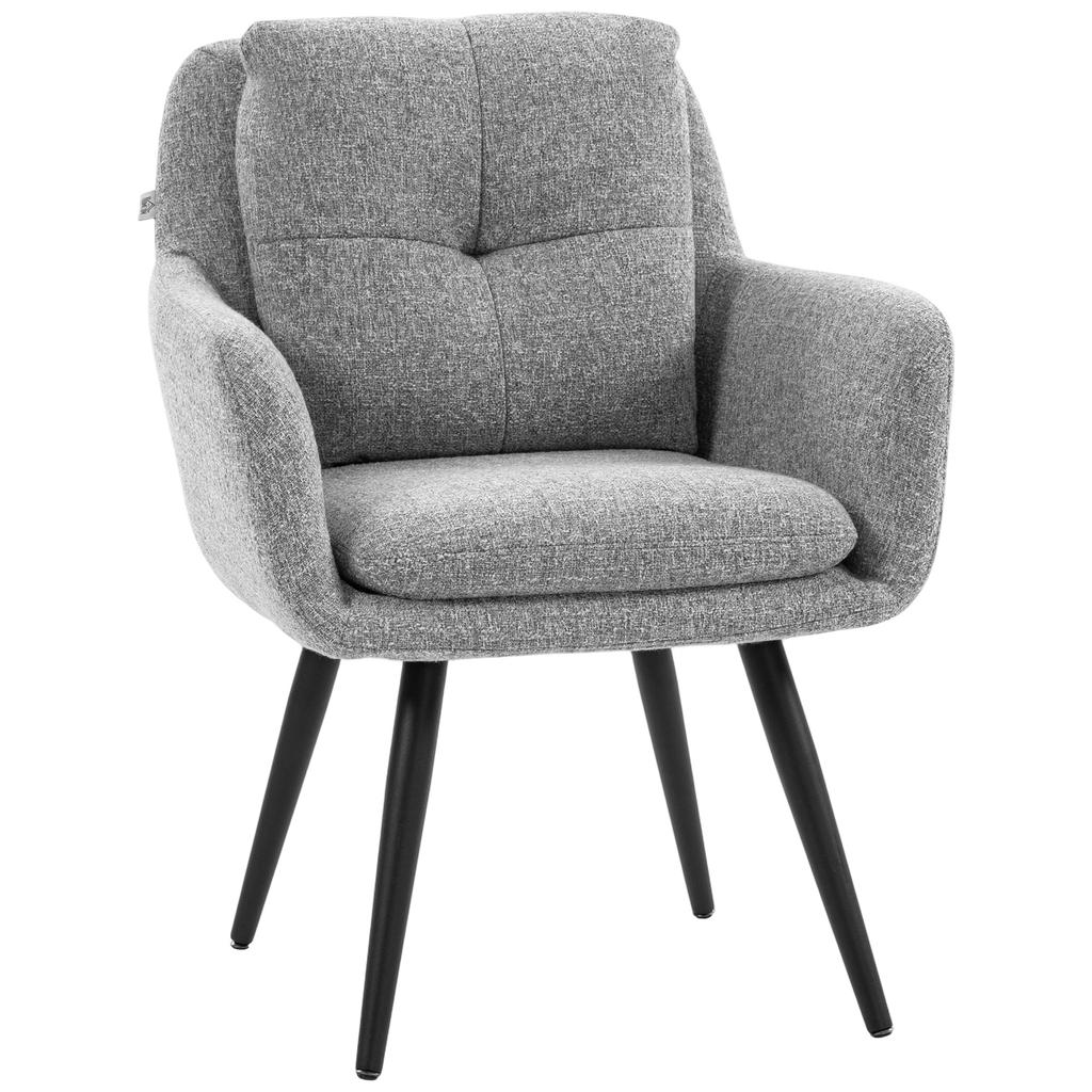 Modern Accent Chair Upholstered Chair With Metal Legs Linen Look Light Gray