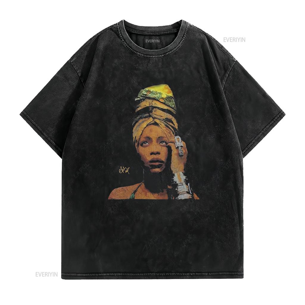 Erykah Badu Rap tour short sleeve black shirt vintage Washed homme graphic Casual Top For Everyday Wear designer clothes