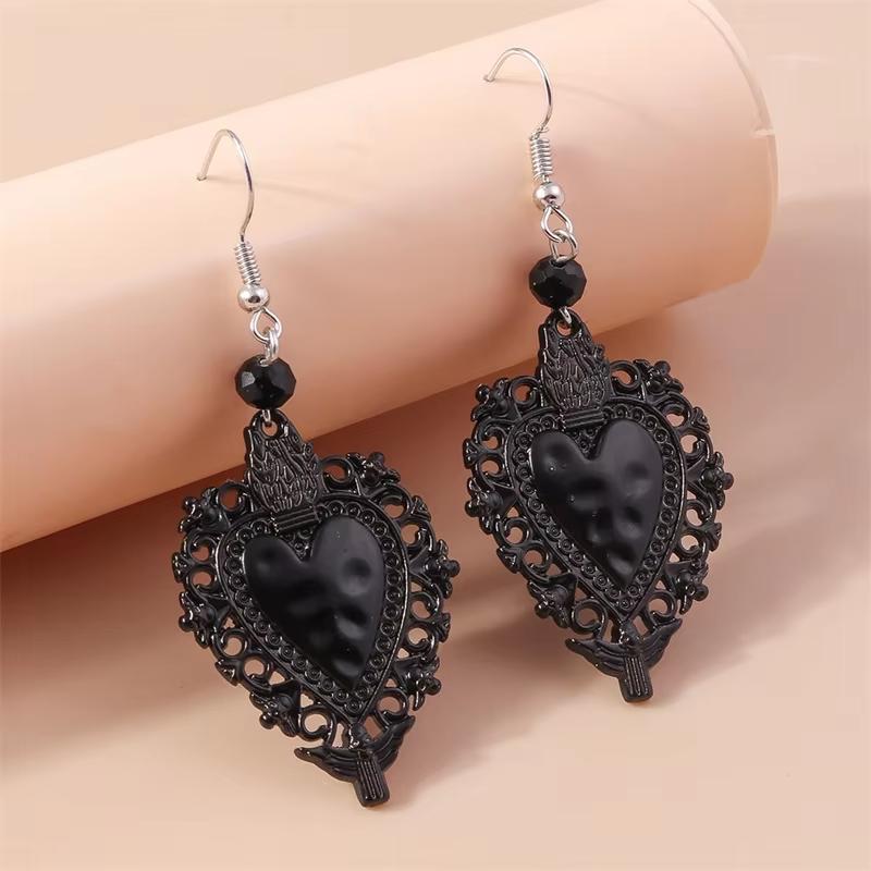 Gothic Metal Love Heart Drop Earrings for Women Steampunk Cross Dangle Earrings Party Jewelry Gifts