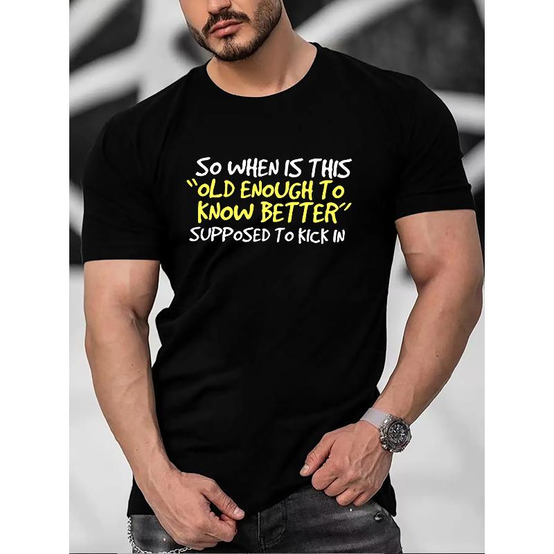 

European sizes Letters Print Casual Crew Neck Short Sleeves For Men, Comfy Casual Summer T-Shirt For Daily Wear S чёрный