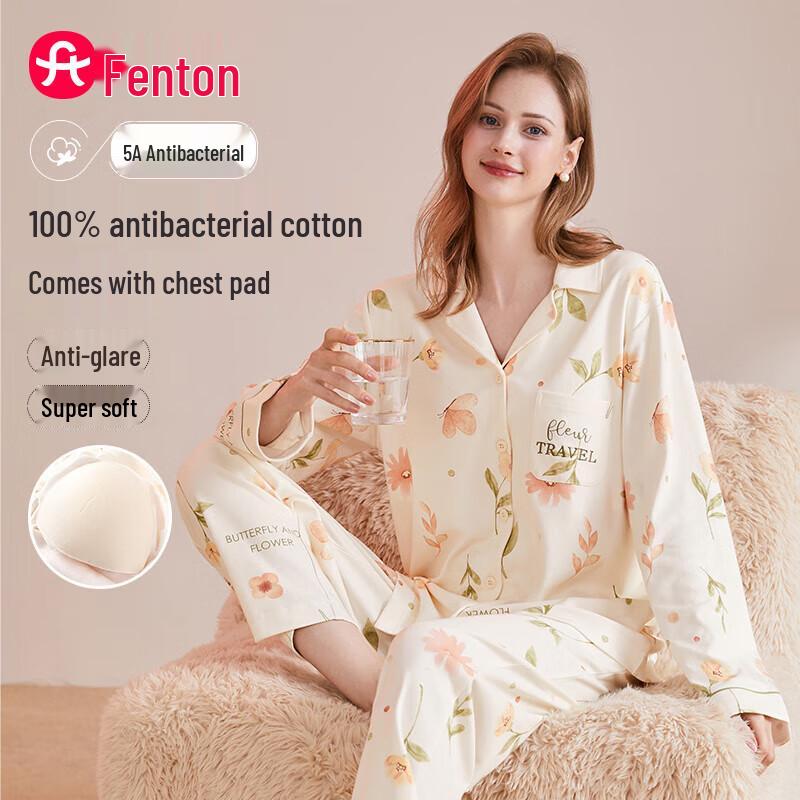 Fenteng Women s Pure Cotton 5A Antibacterial Pajama Set M