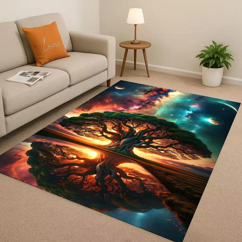 HD Colorful Tree of Life Yggdrasil Celtic Rune Living Room Non-Slip Area Rug Carpet for Bedroom Playroom Sofa,Home Decor Doormat