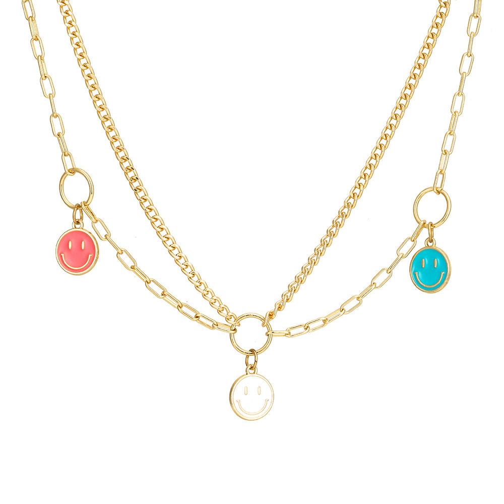Chic Multilayer Geometric Smiley Face Necklace For Women Elegant Fashion Jewelry