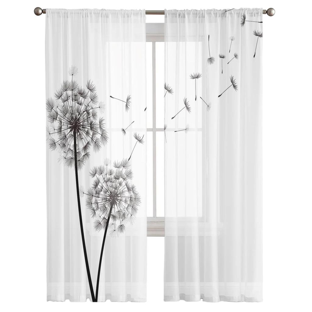 Czarno-białe tiulowe zasłony z mniszka lekarskiego do dekoracji salonu nowoczesna zasłona kuchenna z szyfonu przezroczysty woal