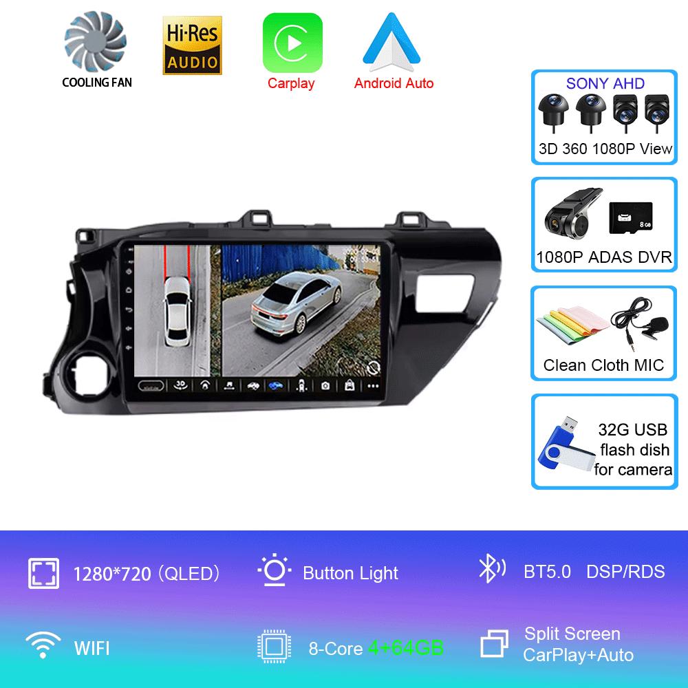 For Toyota Hilux Pick Up AN120 2015-2020 RHD LHD 8Core 2 Din Android 14 Auto Car Radio Multimedia 2din Stereo Carplay GPS Dvd