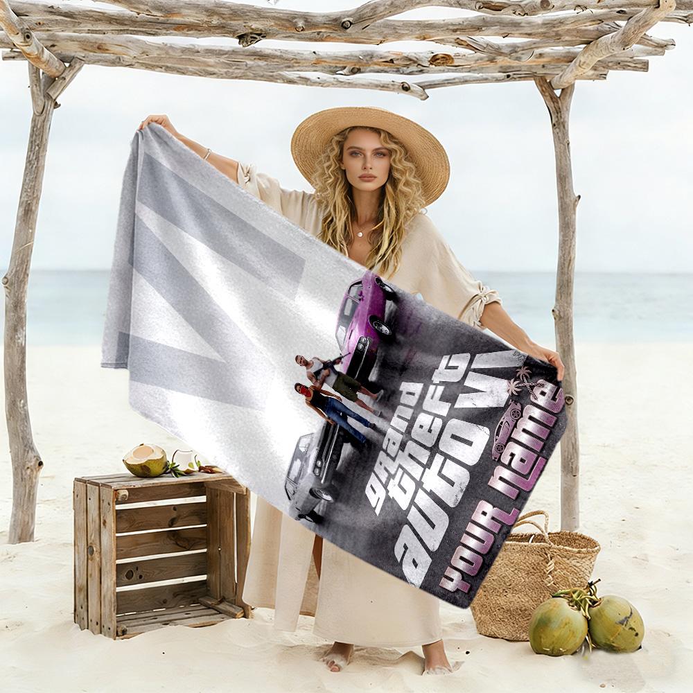 Gta Customize Text Beach Towel Super Soft Microfiber Quickdry Fabric Suitable for Swimming Gym Camping Yoga Vacation