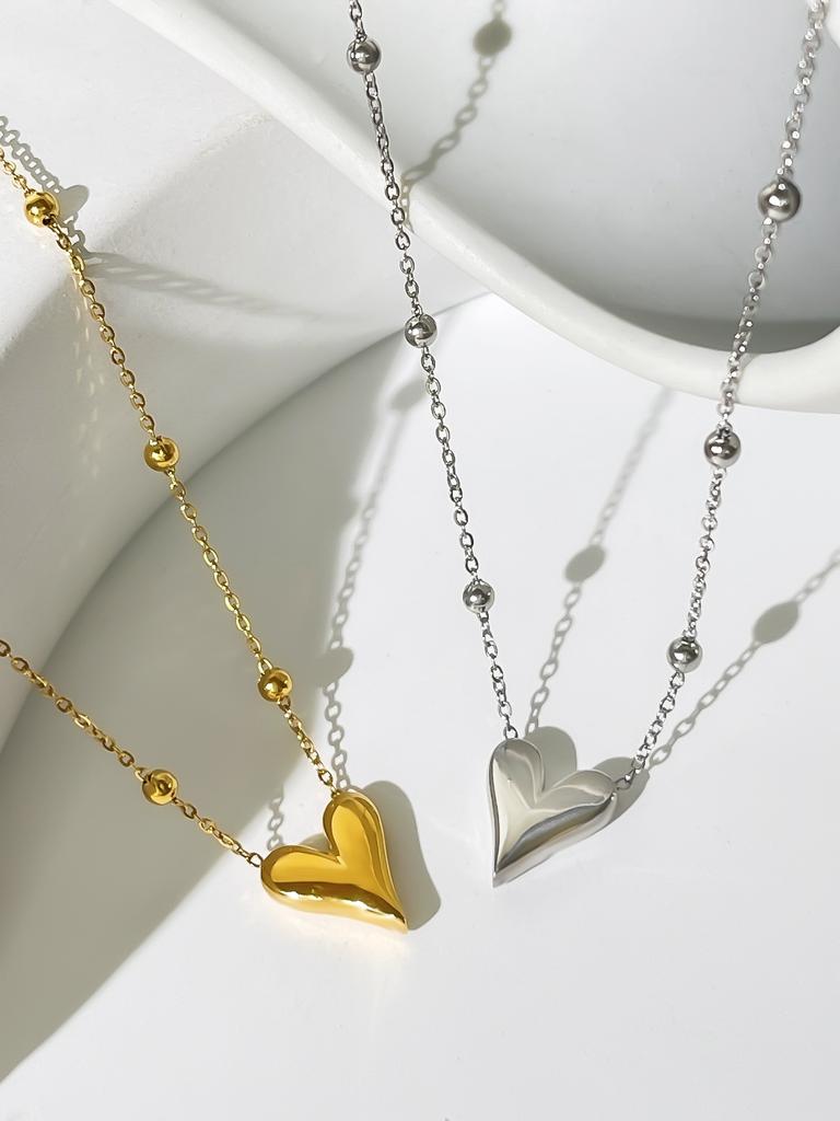Peri'sbox Dainty Gold Pvd Plated Bead Chain Love Heart Pendant Necklace Women's Waterproof Stainless Steel Jewelry Non Fade