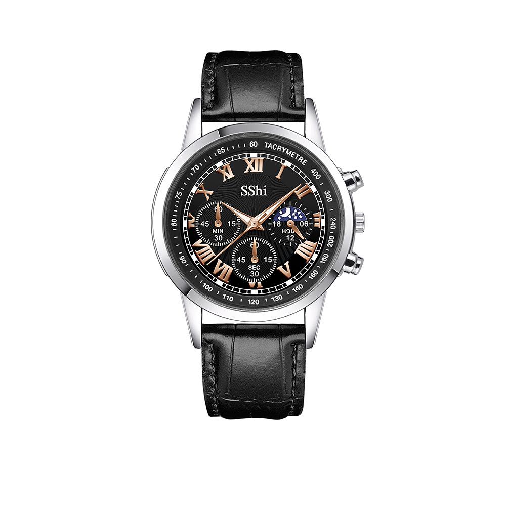 Men'S Watch Platform Watch Men'S Three-Eyed Roman Belt Business Quartz Watch