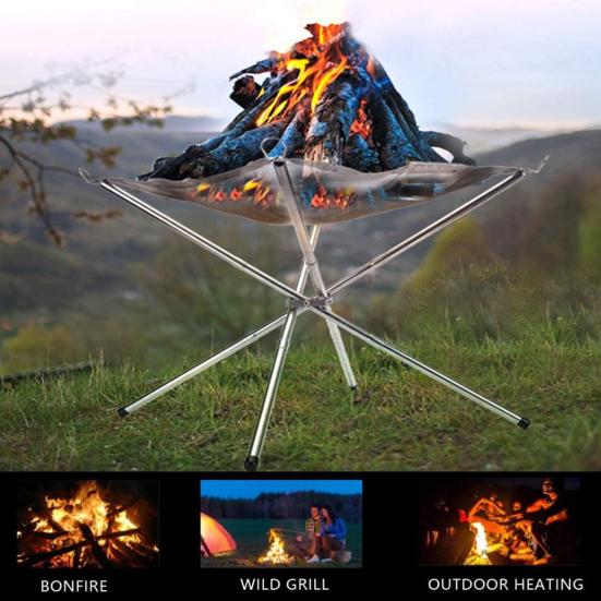 

Portable Folding Firepit with Stainless Steel Grill Mesh Easy Setup Collapsible Outdoor Camping Picnic BBQ Grill Wood Burning Charcoal with 16.5 inch
