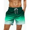 Men's Beach Shorts Gradient Color Block Drawstring Summer Men's Swim Trunks Elastic Waist 3D Print  Breathable Short Streetwear