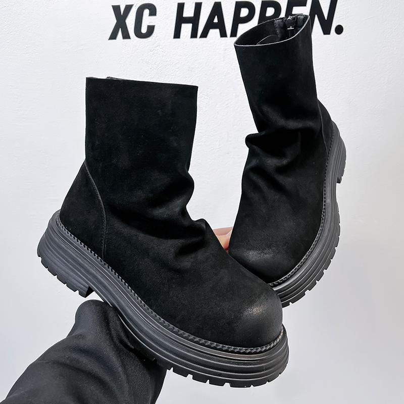 Fashion 2025 Handmade Men Retro Leather Boots High Quality Zipper Business Style Non-Slip Thick Bottom Mens Ankle Boots Plus Size 38-46