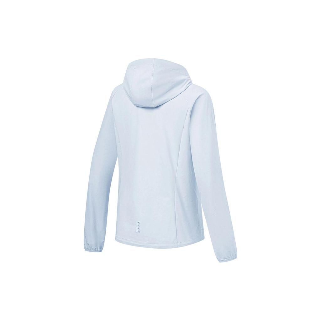 Li Ning Jednobarevná bunda s kapucí na zip a dlouhým rukávem s ochranou proti slunci dámská bunda nebesky modrá AFDT182-9