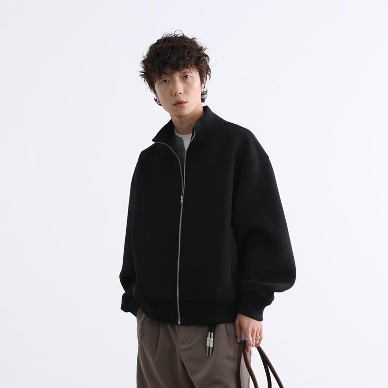 Unisex Retro Stand Collar Zip-Up Jacket Lightweight Casual Outerwear Fall