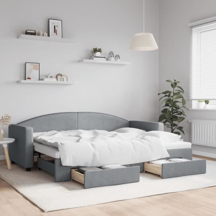 VidaXL Lit de jour avec gigogne et tiroirs gris clair 80x200 cm tissu 3197219
