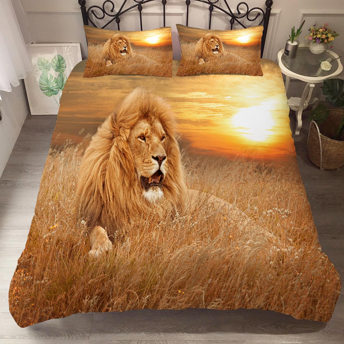 

Lion Tiger King Queen Duvet Cover Lovely Wild Animals Bedding Set For Kids Teens Adults Wildlife Grey Black 2/3pcs Quilt Cover EU single(135x200cm)