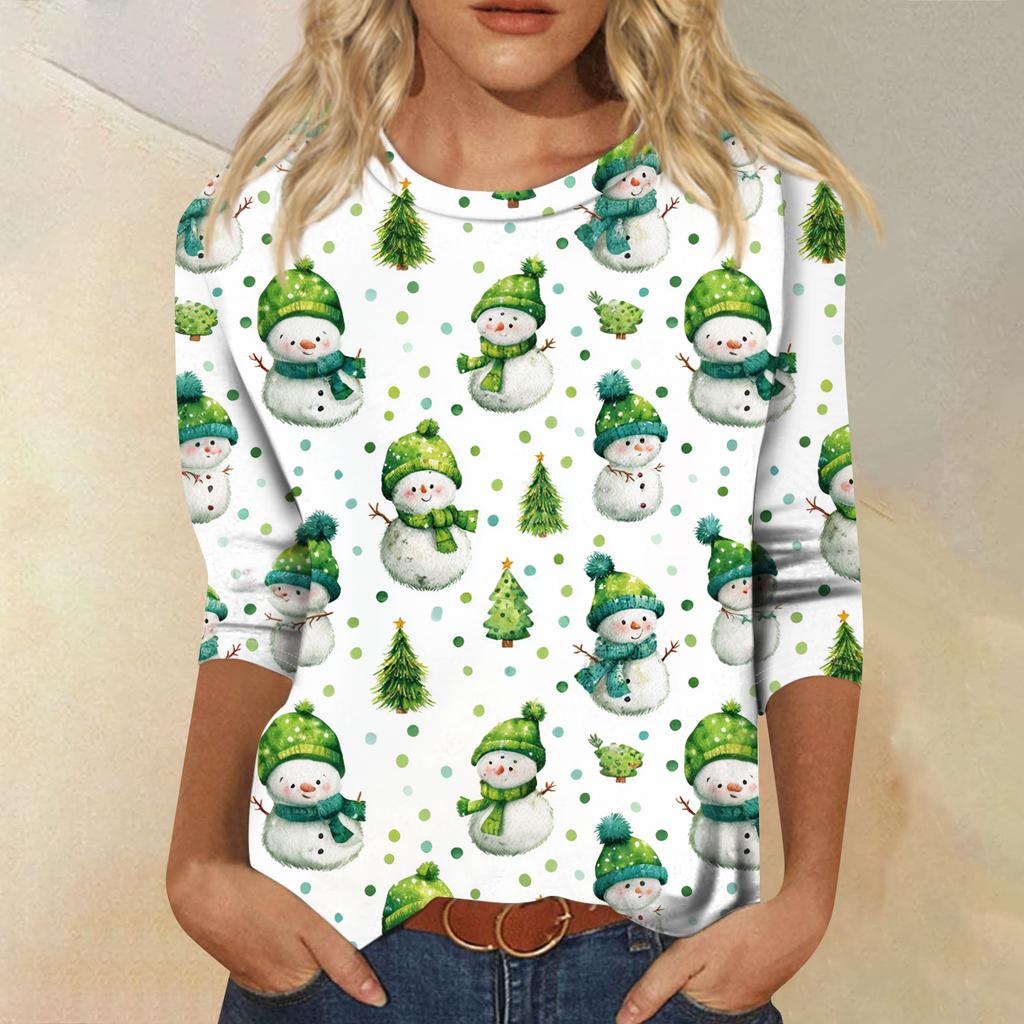 Women's Fashion Casual Round Neck 3/4 Sleeve Loose Printed T-Shirt Ladies Top